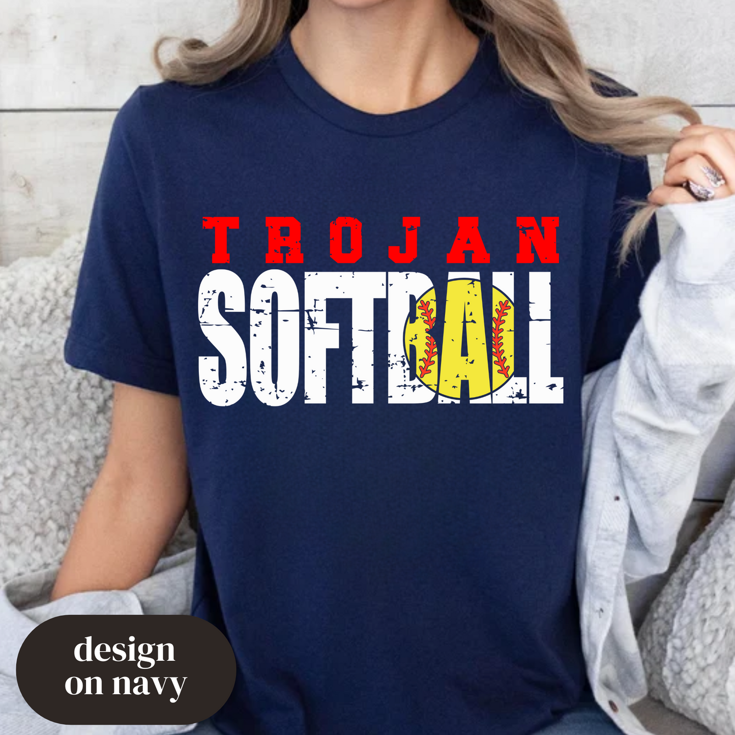 Trojan Softball (Block/Distressed)