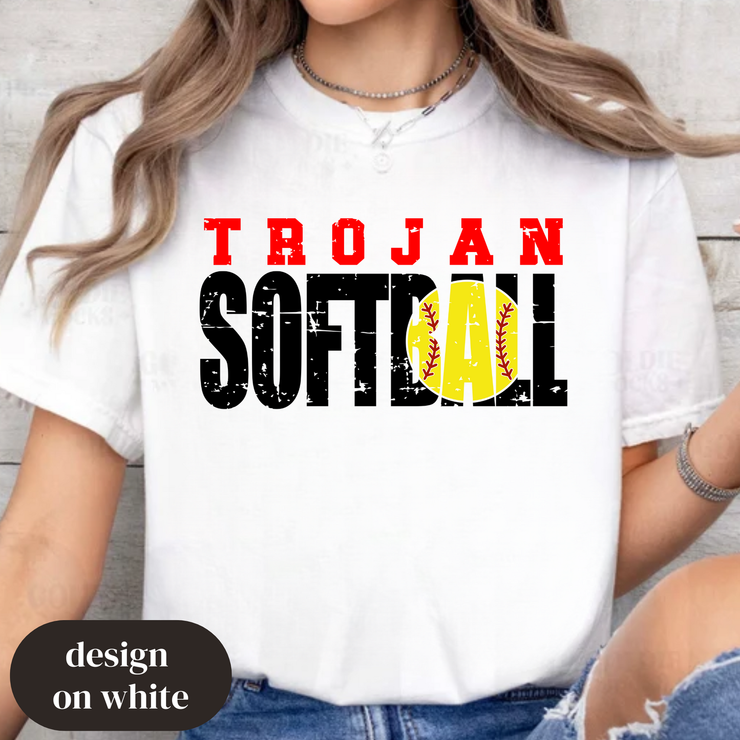 Trojan Softball (Block/Distressed)