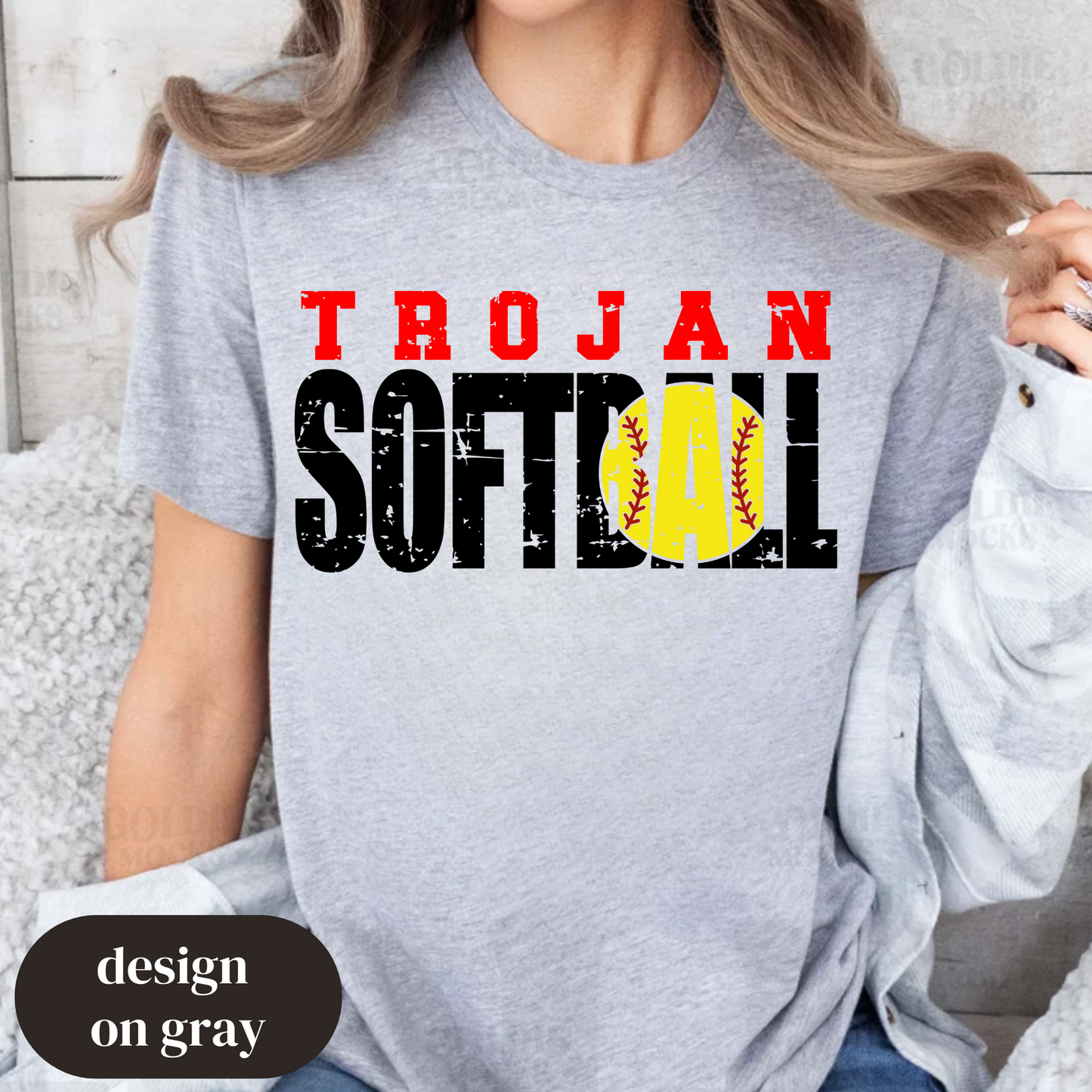 Trojan Softball (Block/Distressed)